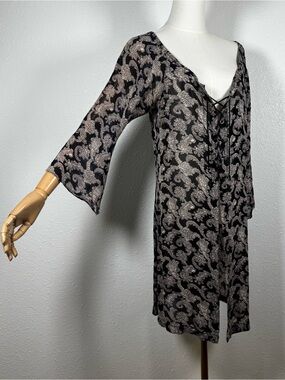 Sheer Lace Up Bell Sleeve panel Duster whimsy witchy practical magic Top size S